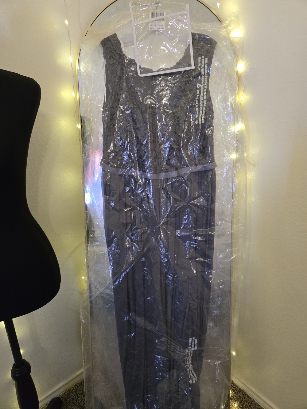 David's Bridal Slate Gray Lace Bodice Maxi Dress - Picture 8 of 8